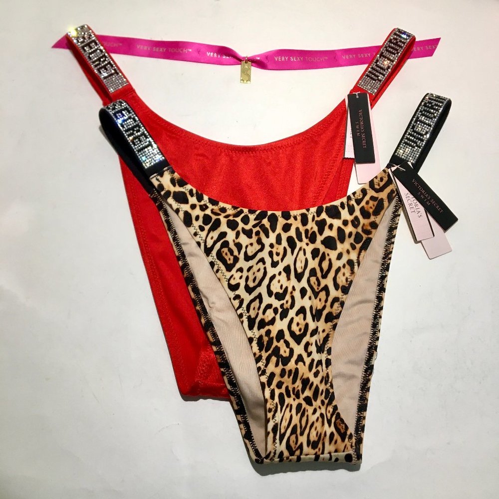 VS Shine Strap Swim Brazilian Bottom Leopard M L - Picture 3 of 6